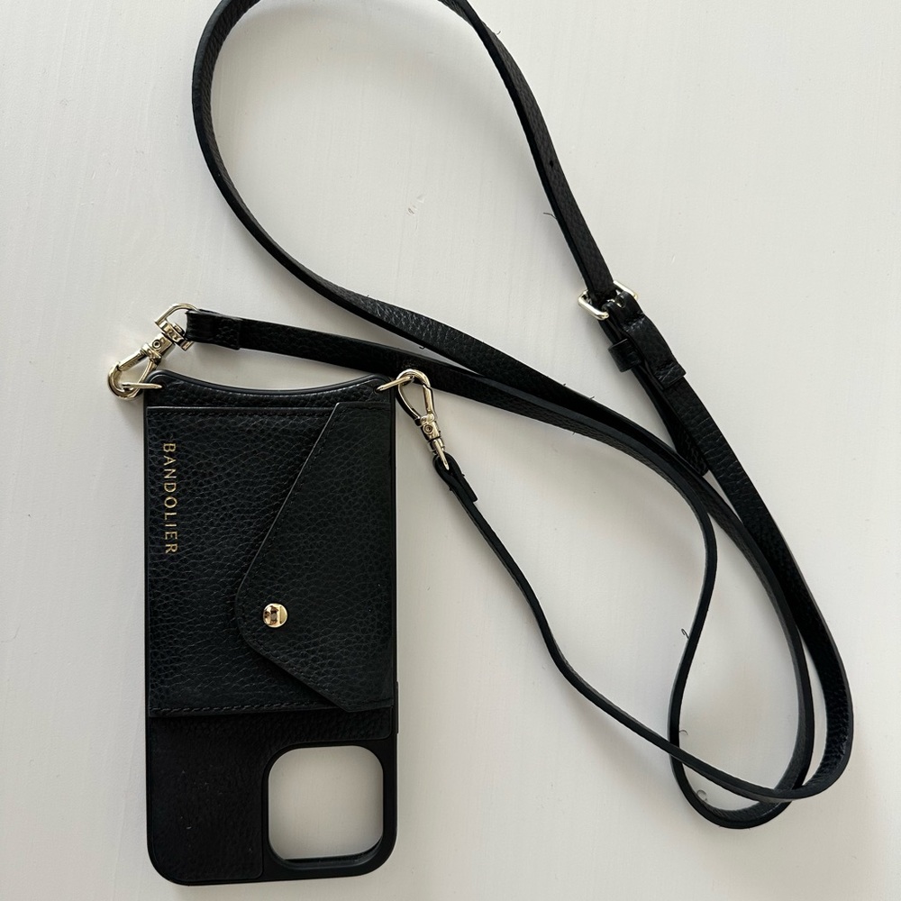 HAILEY
Side Slot Leather Crossbody Bandolier in Black/Gold